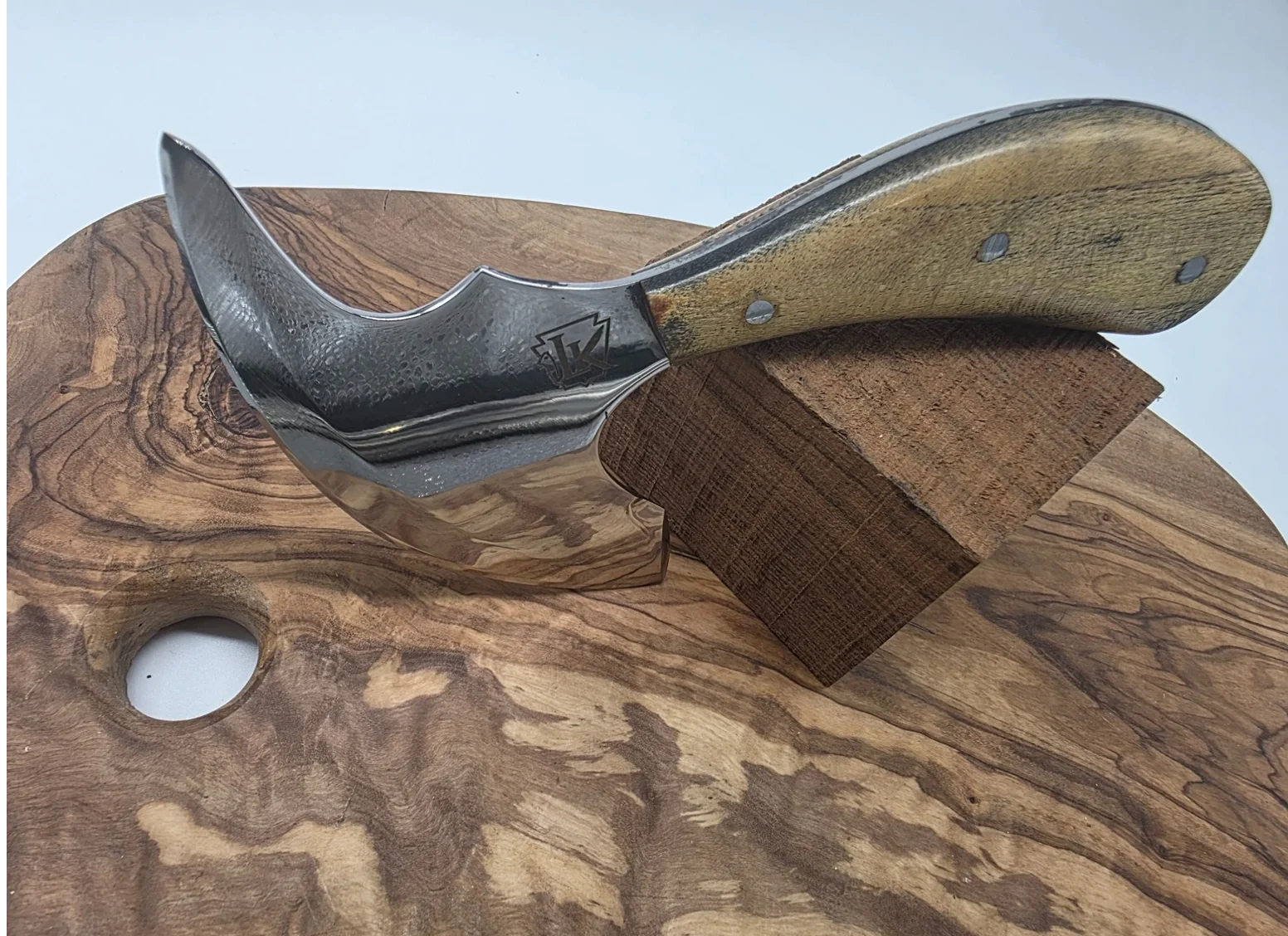 LK Professional Leather Head Knife with natural wood handle
