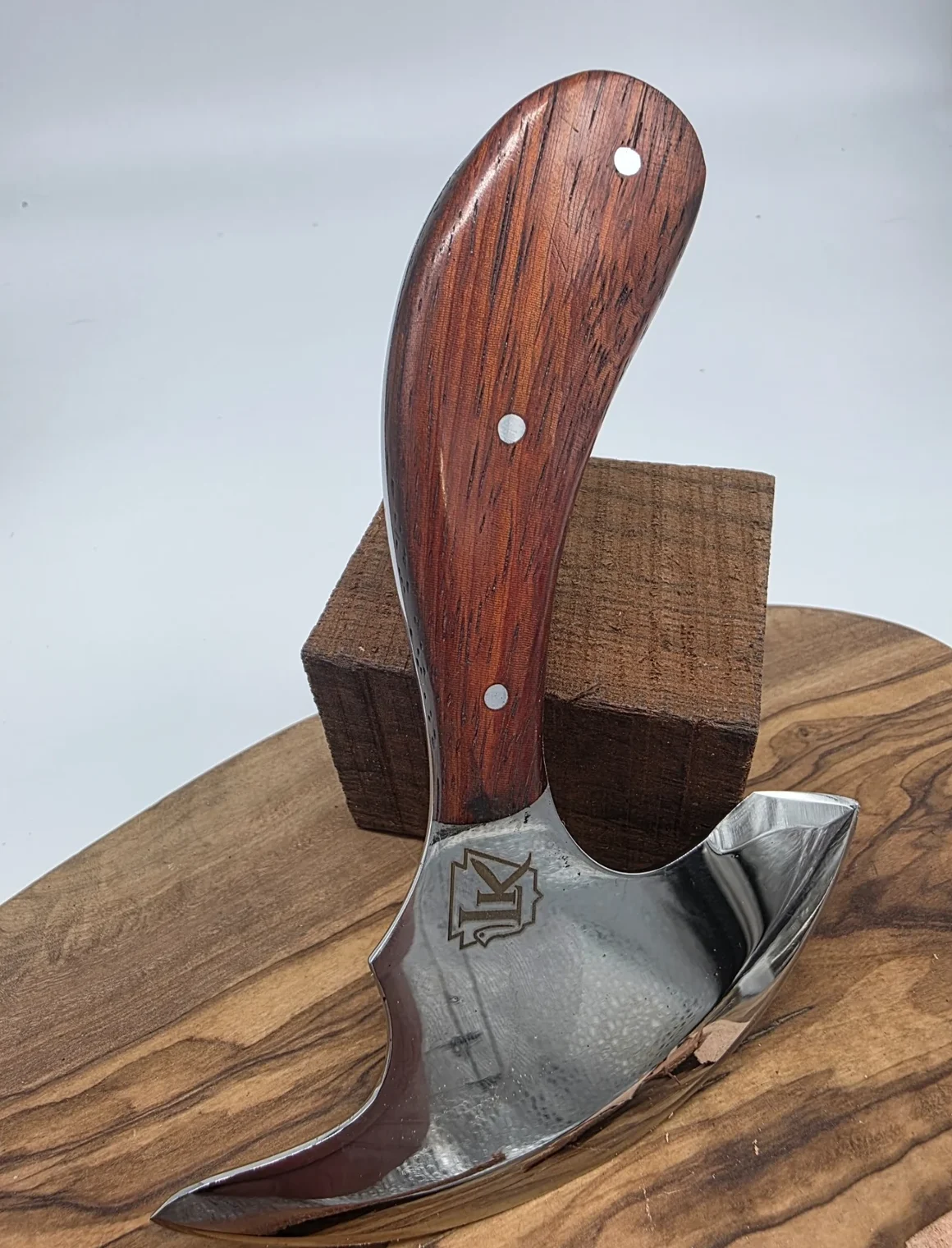 LK Professional Leather Head Knife with red wood handle