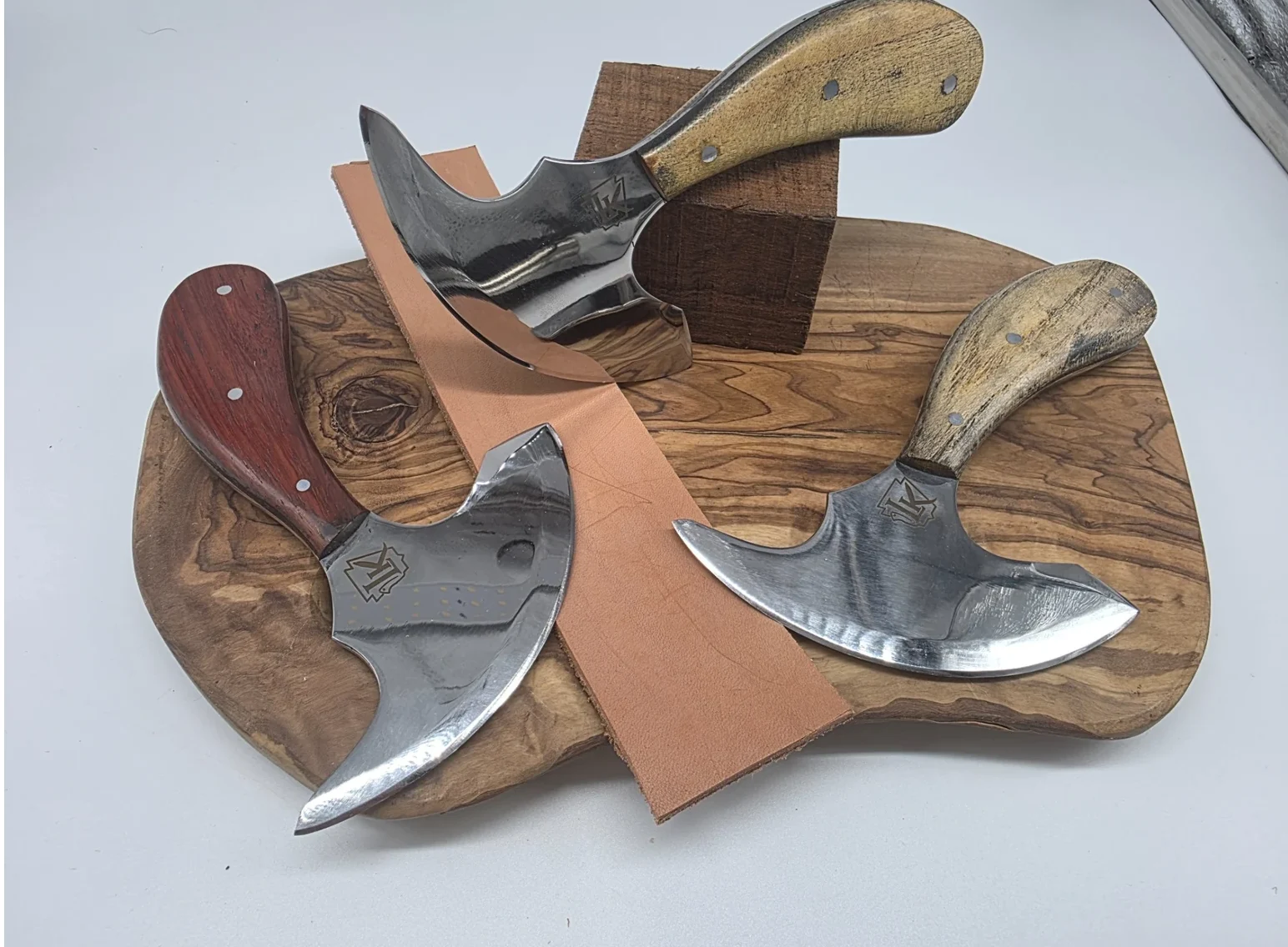 LK Professional Leather Head Knives with three wood handle options